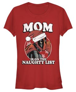 Junior’s Marvel Christmas Deadpool Mom on Naughty List T-Shirt
