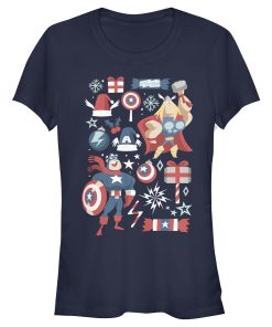Junior’s Marvel Christmas Festive Hero Icons T-Shirt