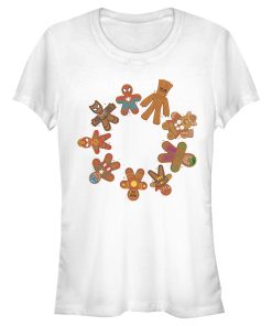 Junior’s Marvel Christmas Gingerbread Cookie Circle T-Shirt