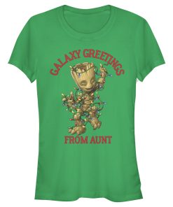 Junior’s Marvel Christmas Groot Galaxy Greetings Aunt T-Shirt