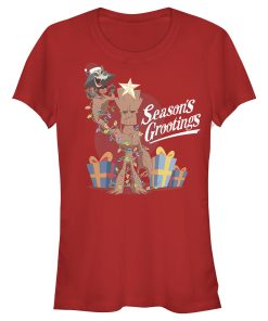 Junior’s Marvel Christmas Groot & Rocket Season Grooting T-Shirt