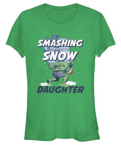 Junior’s Marvel Christmas Hulk Daughter Snow T-Shirt