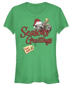 Junior’s Marvel Christmas Rocket & Groot Aunt Greetings T-Shirt
