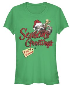 Junior’s Marvel Christmas Rocket & Groot Grandma Greetings T-Shirt