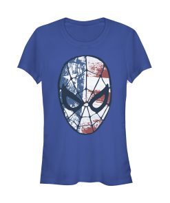 Junior’s Marvel Fourth of July  Spider-Man American Flag Mask T-Shirt