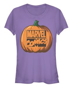 Junior’s Marvel Halloween Classic Logo Pumpkin T-Shirt