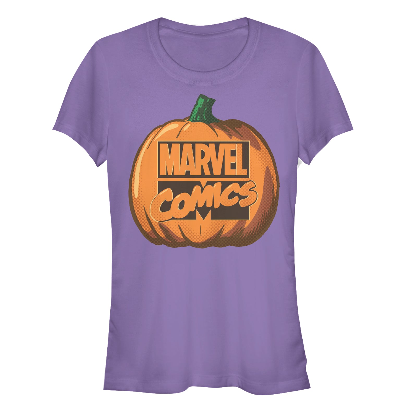 Junior's Marvel Halloween Classic Logo Pumpkin T-Shirt Junior's Marvel Halloween Classic Logo Pumpkin T-Shirt