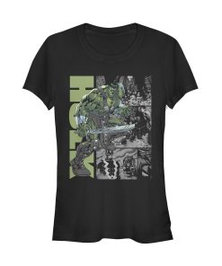 Junior’s Marvel Hulk Gray Grayscale Scene T-Shirt