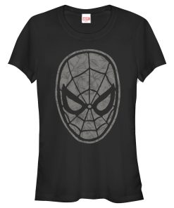 Junior’s Marvel Spider-Man Grayscale Floral Print T-Shirt