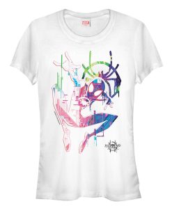 Junior’s Marvel Spider-Man Into the Spider-Verse Rainbow Watercolor T-Shirt