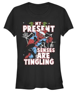 Junior’s Marvel Spider-Man Present Senses Tingling Holiday T-Shirt