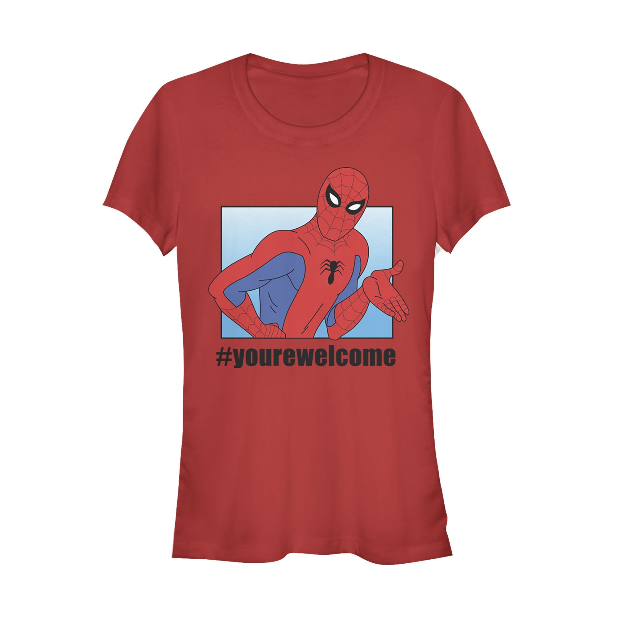 Junior's Marvel Spider-Man #yourewelcome T-Shirt Junior's Marvel Spider-Man #yourewelcome T-Shirt