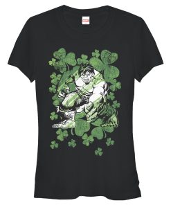 Junior’s Marvel St. Patrick’s Day Hulk Clover Field T-Shirt