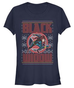 Junior’s Marvel Ugly Christmas Black Widow Snow T-Shirt