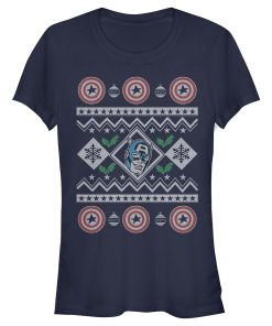 Junior’s Marvel Ugly Christmas Captain America T-Shirt