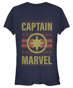 Junior’s Marvel Ugly Christmas Captain Marvel T-Shirt