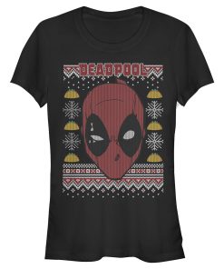 Junior’s Marvel Ugly Christmas Deadpool Mask T-Shirt