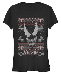 Junior’s Marvel Ugly Christmas Venom Face T-Shirt