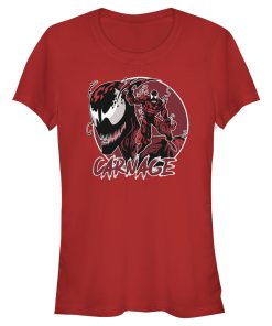 Junior’s Marvel Venom Carnage Mask Circle T-Shirt