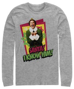 Men’s Elf Santa I Know Him Quote Long Sleeve Shirt