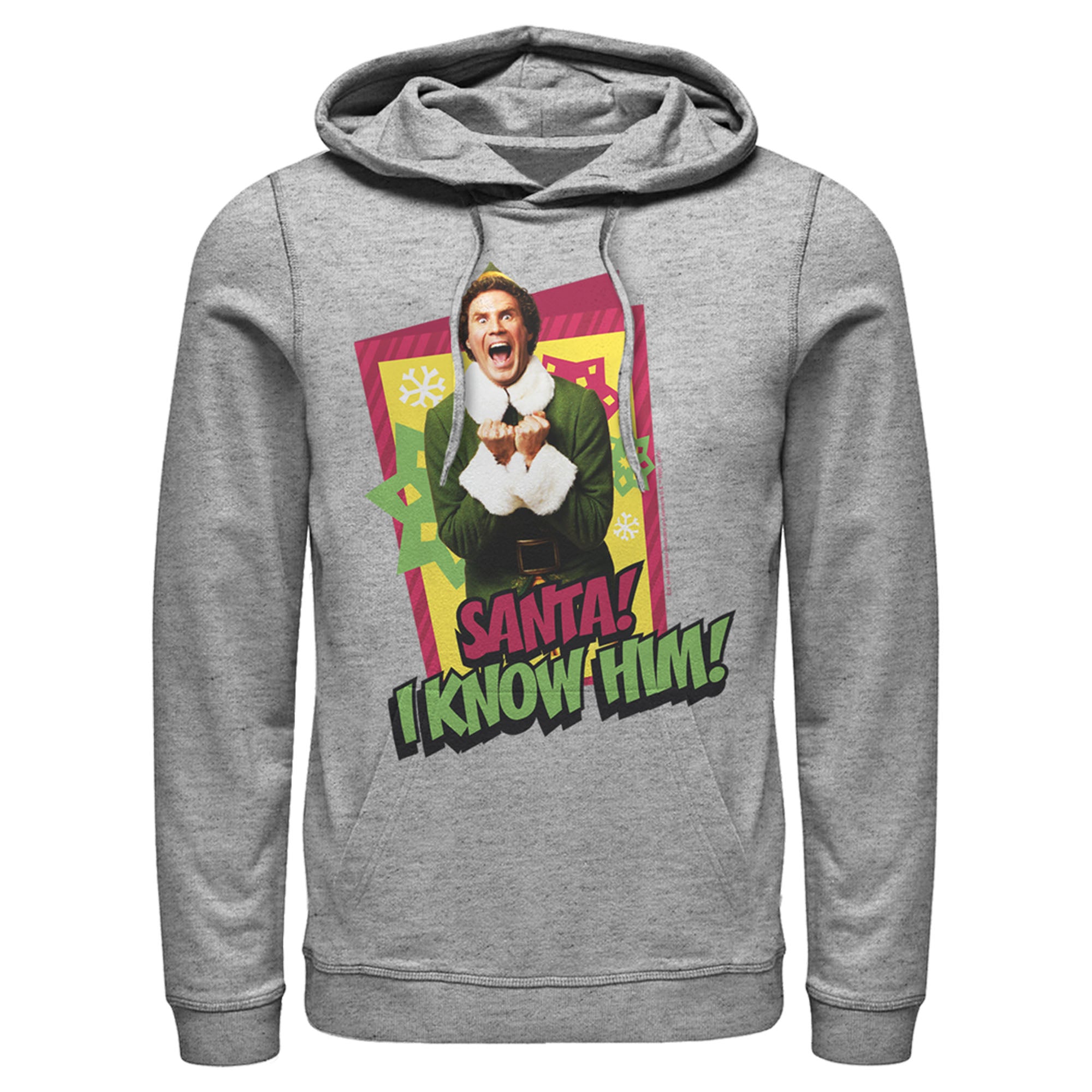 Men's Elf Santa I Know Him Quote Pull Over Hoodie Men's Elf Santa I Know Him Quote Pull Over Hoodie
