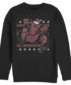 Men’s Marvel Deadpool Santa Hat Ugly Sweater Holiday Sweatshirt
