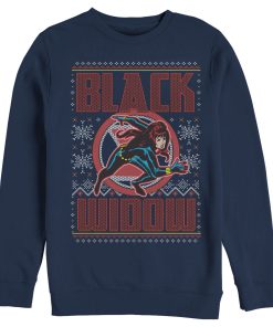 Men’s Marvel Ugly Christmas Black Widow Snow Sweatshirt