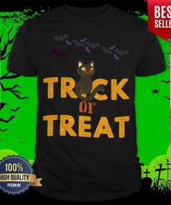 Trick Or Treat Boo Bats Black Cat Happy Halloween Shirt