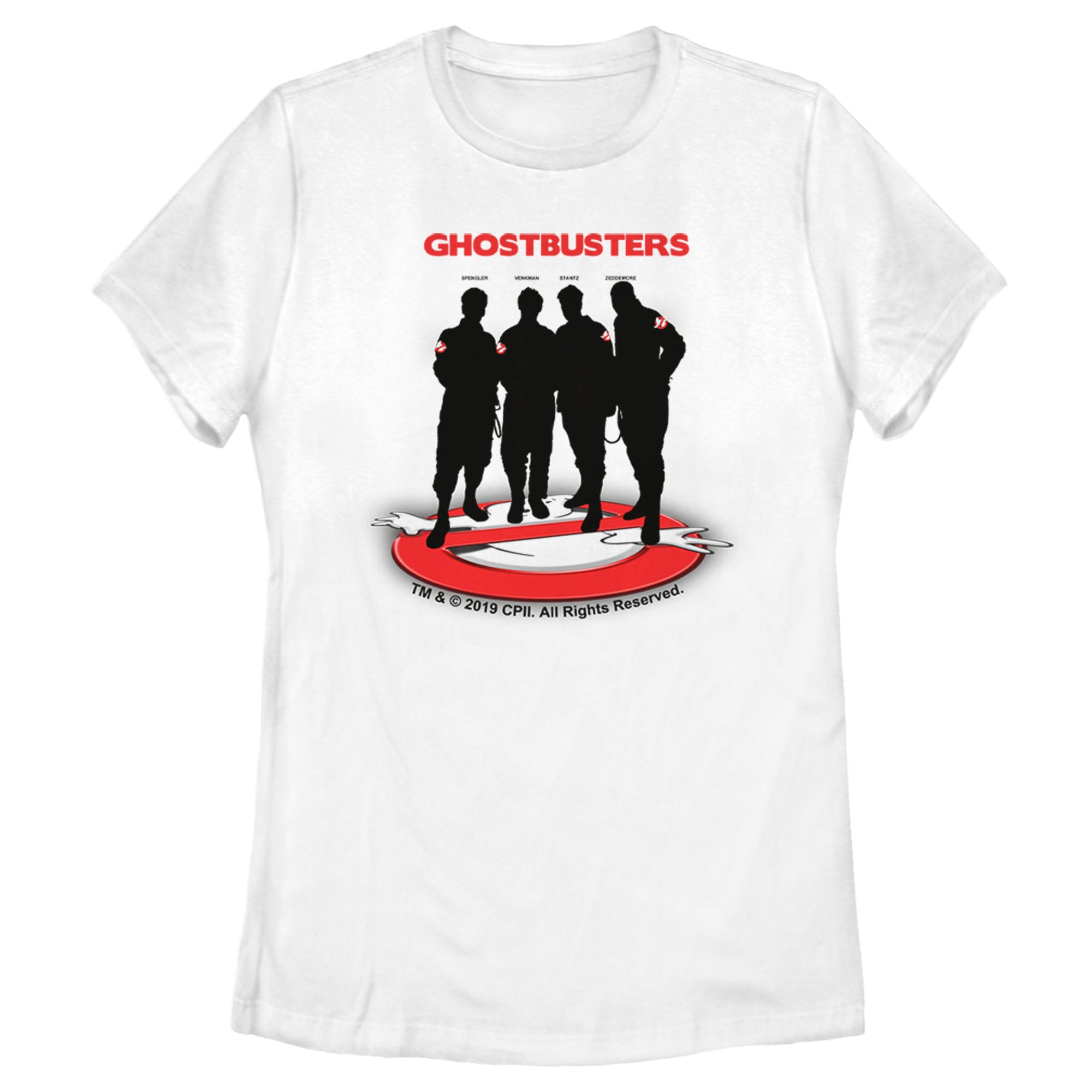 Women's Ghostbusters Black Silhouettes Standing On Logo T-Shirt Women's Ghostbusters Black Silhouettes Standing On Logo T-Shirt