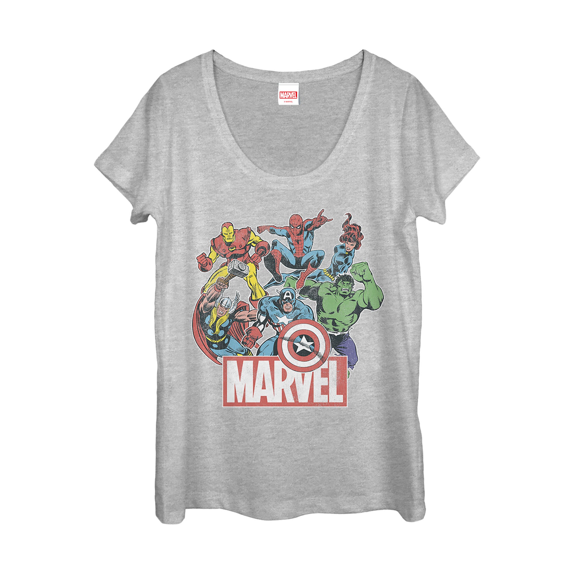 Women's Marvel Classic Hero Collage Scoop Neck Women's Marvel Classic Hero Collage Scoop Neck