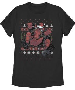 Women’s Marvel Deadpool Santa Hat Ugly Sweater Holiday T-Shirt