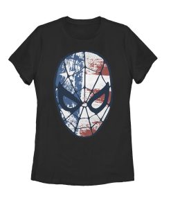 Women’s Marvel Fourth of July  Spider-Man American Flag Mask T-Shirt