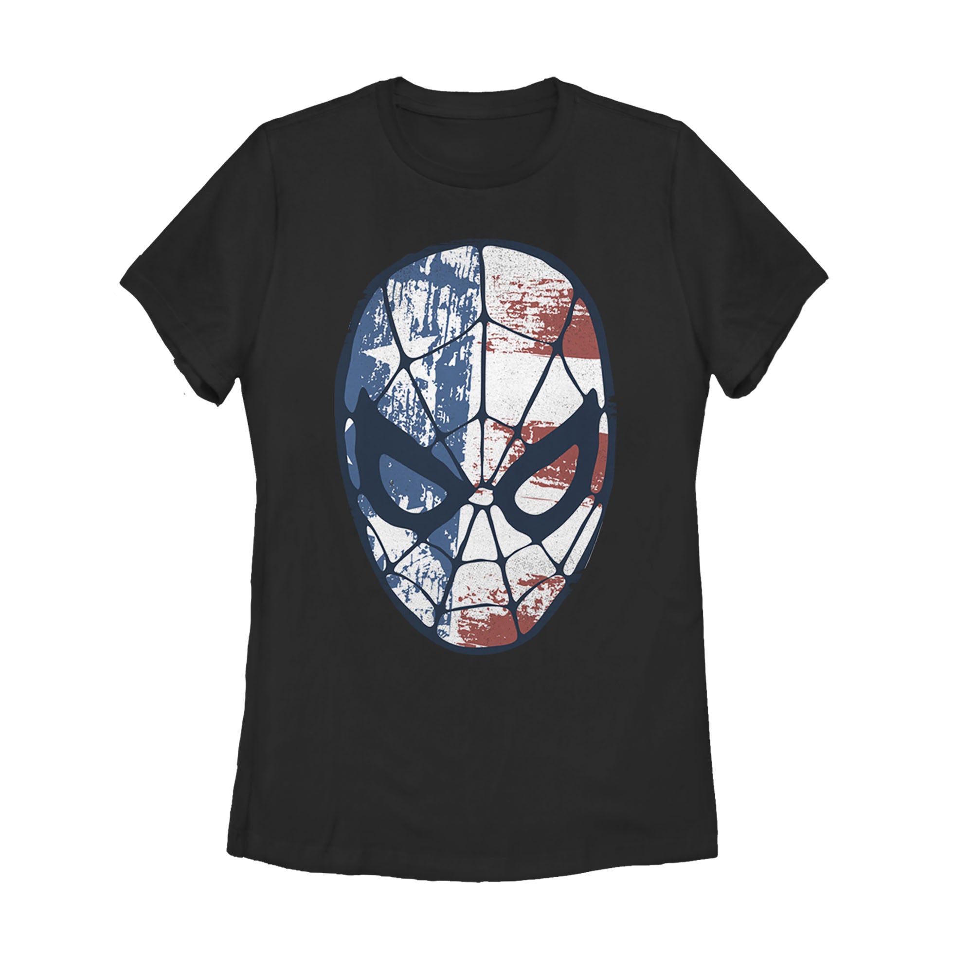 Women's Marvel Fourth of July Spider-Man American Flag Mask T-Shirt Women's Marvel Fourth of July Spider-Man American Flag Mask T-Shirt