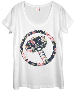 Women’s Marvel Hammer Thor Floral Print Scoop Neck