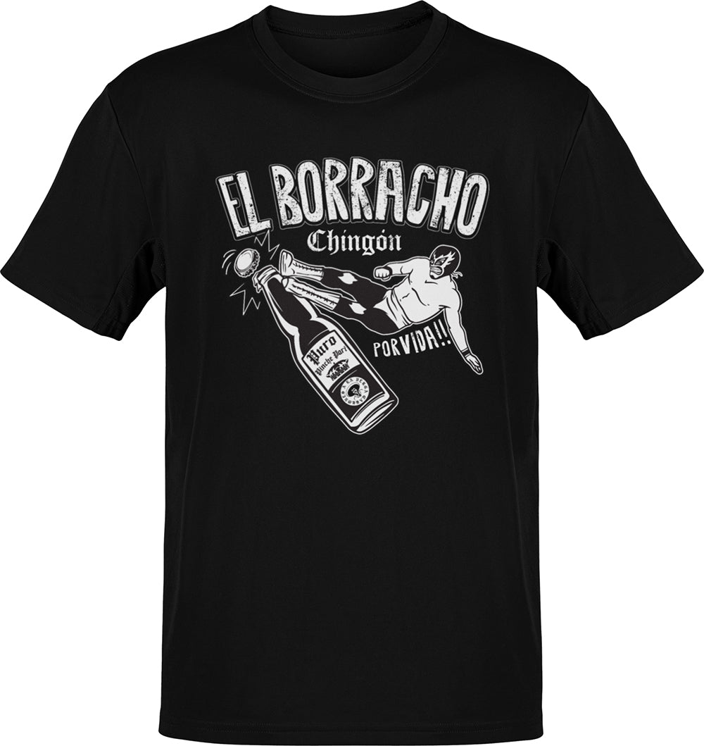 Premium El Borracho Chingon Old School Luchador Tee Premium El Borracho Chingon Old School Luchador Tee